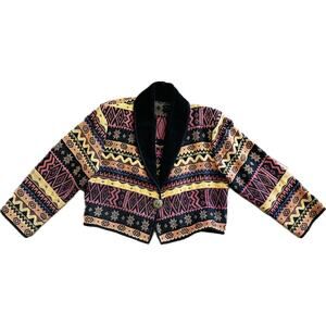 Vtg Jacket Womens Large Western Structured Blazer Southwestern Artsy Pattern